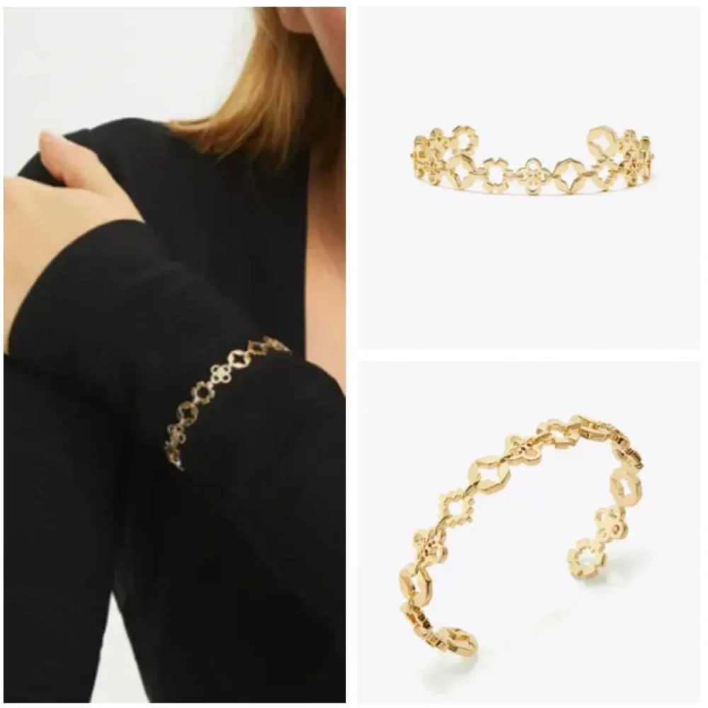 NEW Tory Burch Gold Kira Multi Motif Cuff‎ Clover Bracelet